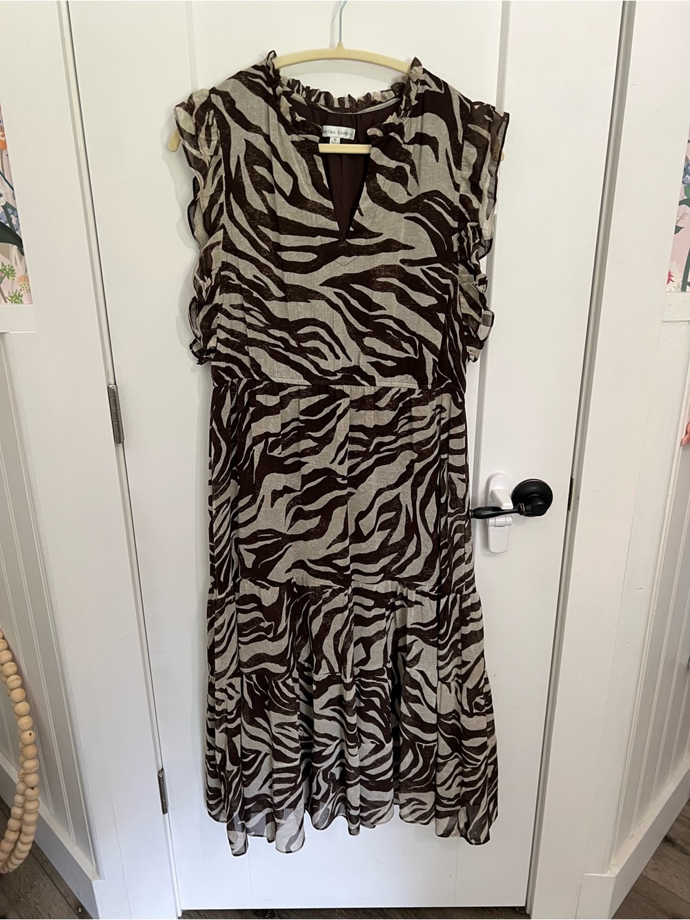 Sandra Darren Brown & Cream Zebra-Print Midi Dress